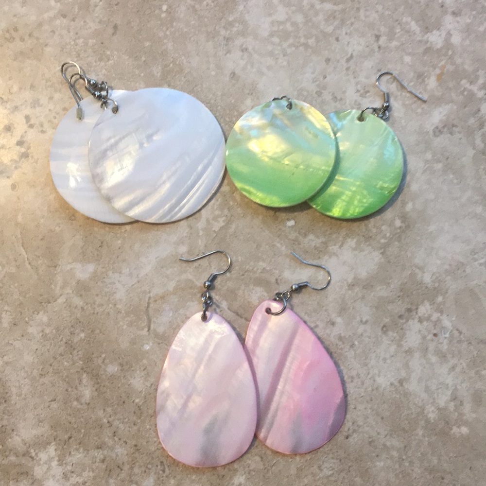 Shell Earrings - White, Pink  and Green